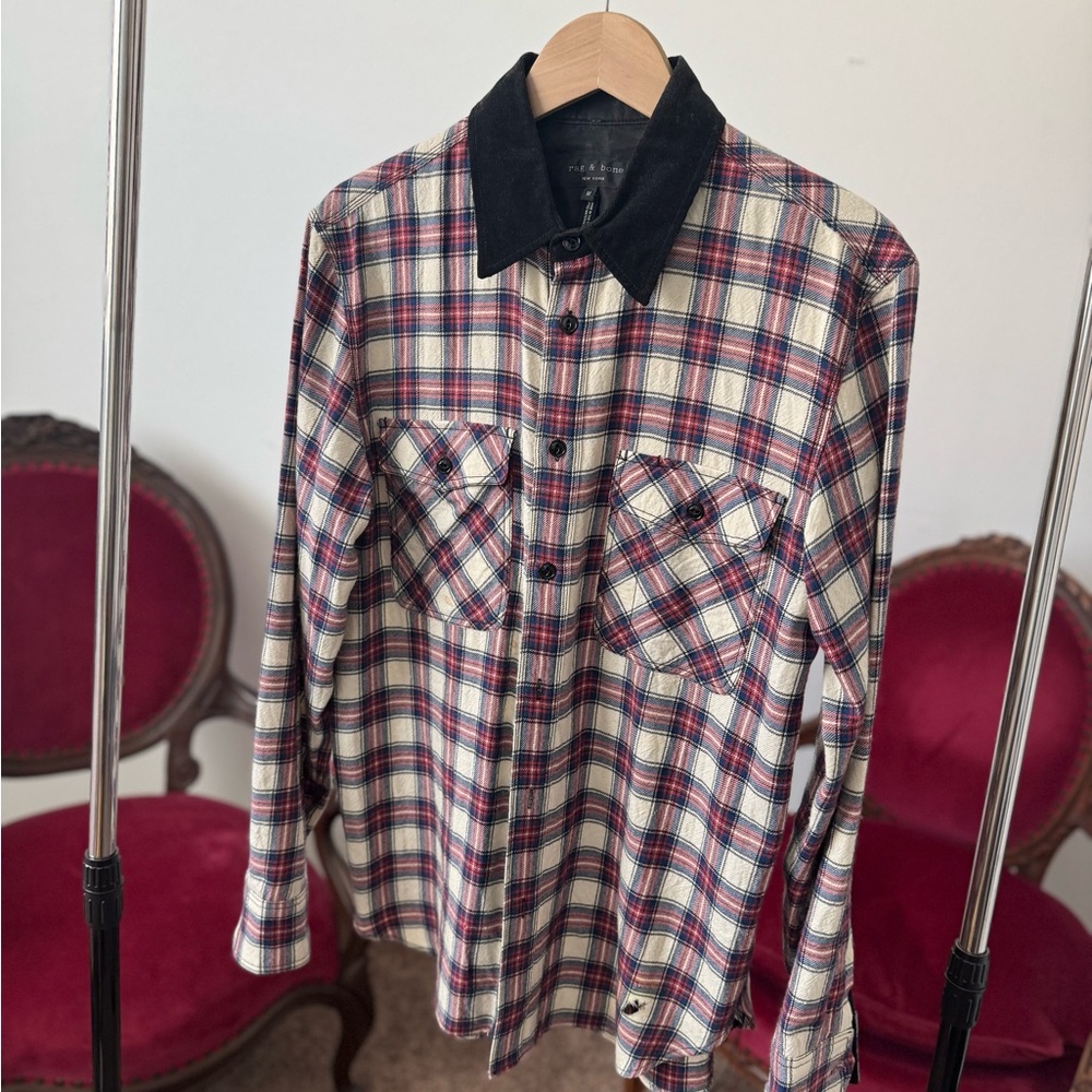 Rag & Bone Multicolor Plaid Shirt with Black Collar